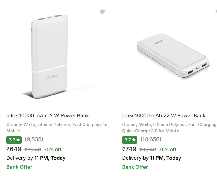 Flipkart:Intex Power Banks upto 75% Off From Rs.649 (28-11-24)