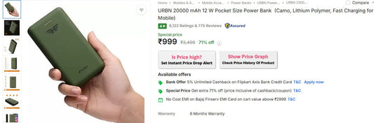 71% Off- URBN 20000 mAh 12 W Pocket Size Power Bank At Rs.999 (28-11-24)