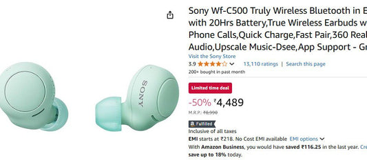 Sony Wf-C500 Truly Wireless Bluetooth Earbuds @2989. (29-11-24)