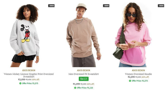 AJIO : Layer up with ASOS Sweatshirts & Hoodies Min 35% off (03-12-24)