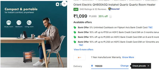 Orient Electric Quartz Room Heater At Rs.1,099💥💥🥶 (04-12-24)