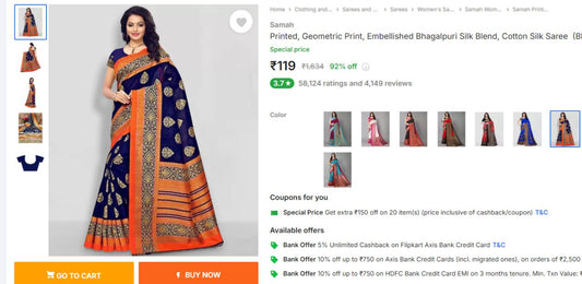 Samah  Printed, Geometric Print, Embellished Bhagalpuri Silk Blend, Cotton Silk Saree (14-12-24)