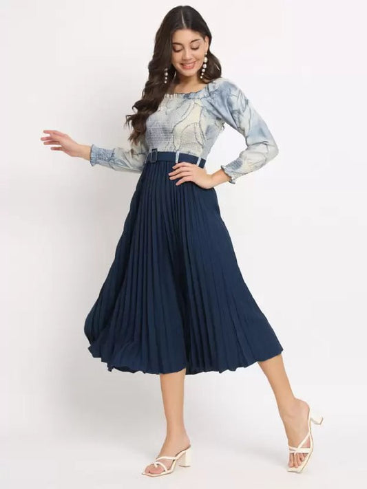 🌟Women A-line Dark Blue, Light Blue, Beige Dress (17-12-24)
