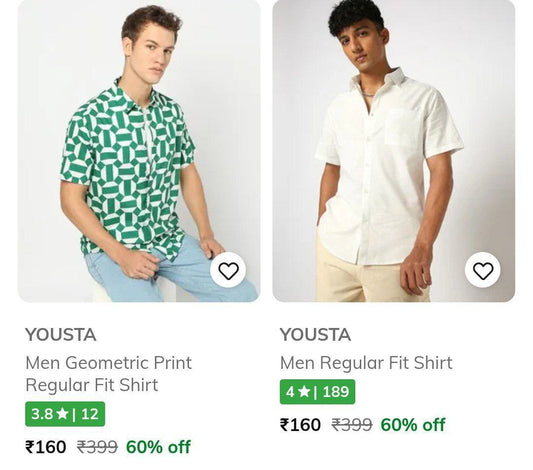 Ajio | Yousta Shirts From ₹160 (27-12-24)