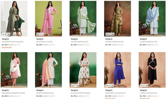 Sangria Kurta Sets Upto 88% Off (30-12)