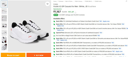 70% Off -PUMA Hustle Casuals For Men At Rs.1,167