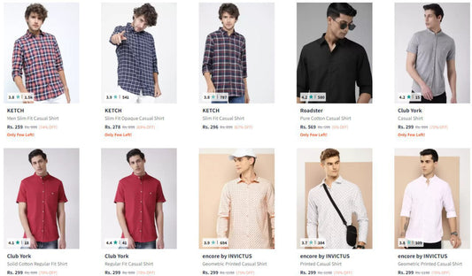 Myntra : Men Shirt Starts from @259