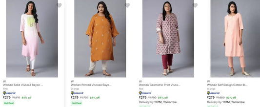 W Women's Simple Kurtas Upto 84% Off