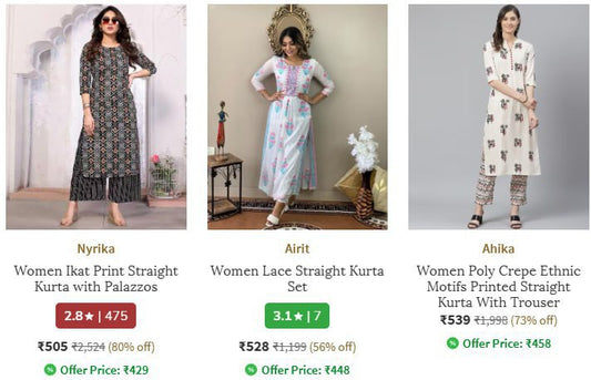 Ajio | Upto 80% Off On Branded Women's Kurta Sets Starting From @505