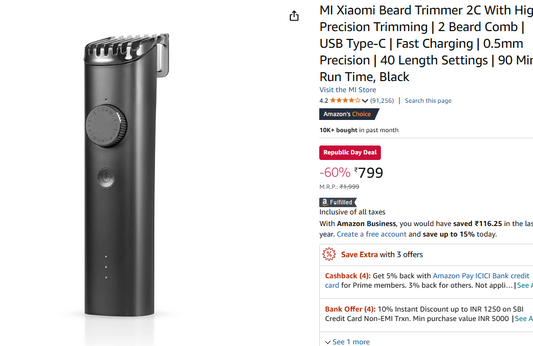 MI Xiaomi Beard Trimmer 2C @ 799.