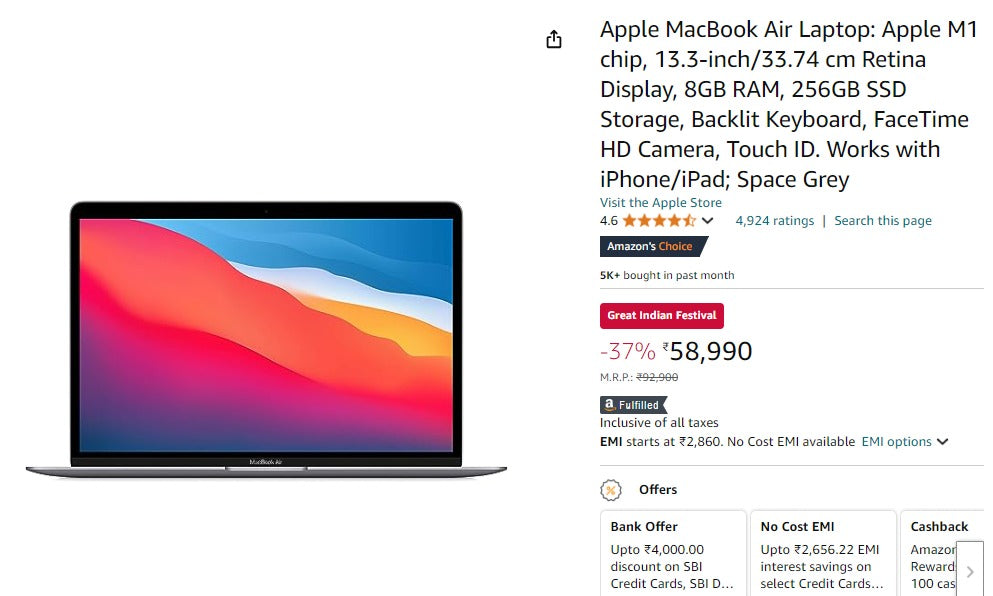 MacBook Air M1 @55990 [Effectively] (30/09/2024)