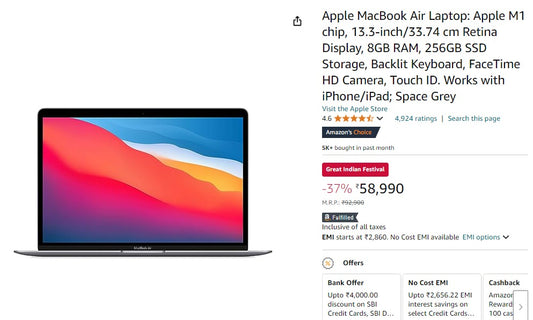 MacBook Air M1 @55990 [Effectively] (30/09/2024)