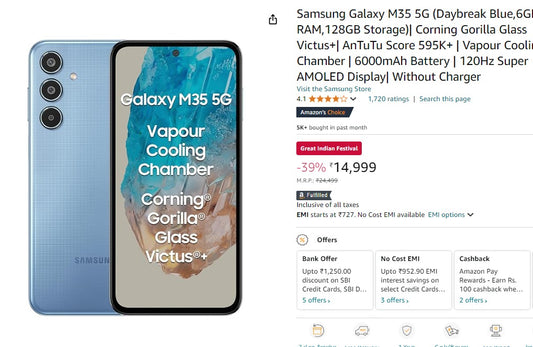 Samsung Galaxy M35 5G (6GB,128GB) at 13,299) (01/10/2024)