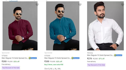 Men's Formal Shirts at Rs.269. (02/10/2024)