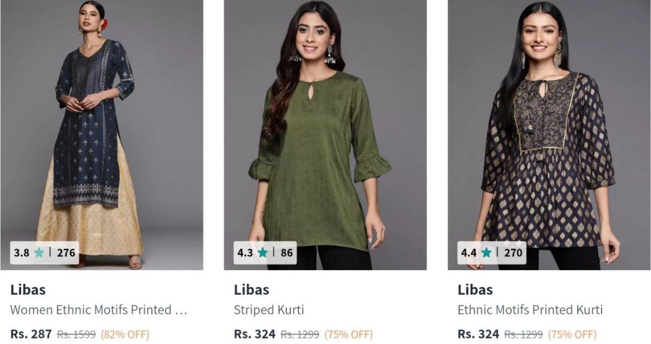 🔥Libas Women's Kurta Upto 82% Off : Starts From ₹287   (09/11/24)